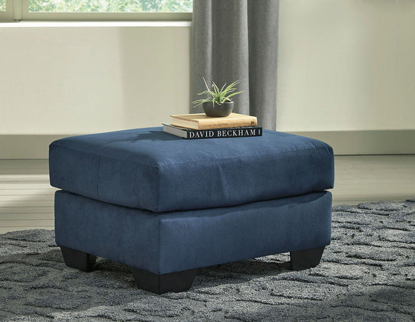  turn to this designer chair and ottoman. Wind down at the end of a long day when you sink into this canyon of comfort. <h4><b>Darcy - Blue - Chair</b></h4> <table width=-"100%-"><colgroup><col style=-"width: 30%
