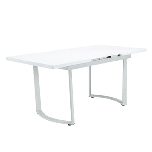  the Palton dining table offers an extension leaf that will add much-needed tabletop space for guests and additional workspace. The white high gloss finish