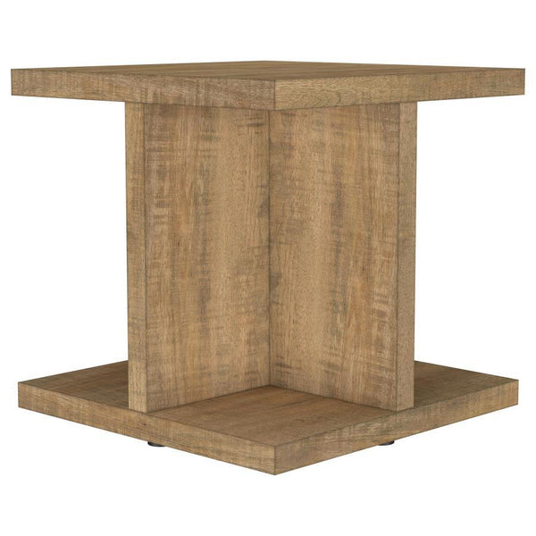 Add a natural touch to your living room with this mango-finished side table. Crafted from engineered wood and topped with a scratch-resistant laminate veneer, this accent table offers durability and lasting charm. The open cube-like design ensures practic