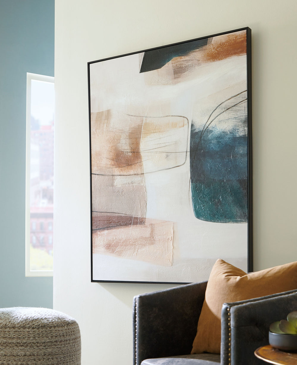 Muted tones make a big visual impact in this wall art. Exuding a modern sensibility, its abstract design brings dynamic visual interest to your decor while remaining subtle in style.<br/><br/><b>Product Features</b><ul><li>Framed gallery wrapped canvas</l