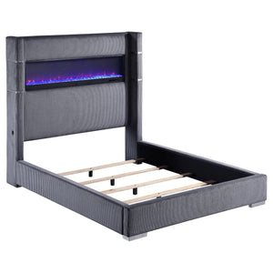 Tisdall Upholstered Cal King Flame Visualizer Bed Grey