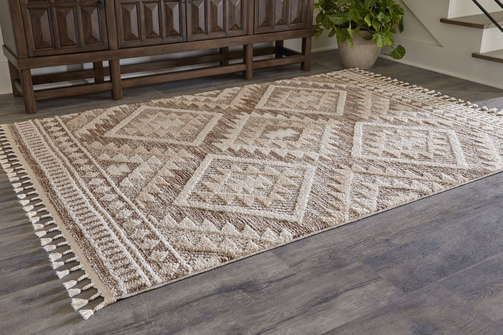 Todayâ€™s casual, carefree aesthetics are reflected in this rug. For those with an inclination for neutral hues and an easy-breezy vibe, the diamond design and tasseled edge offer a conventional take on modern boho. This rug harmonizes well with natural g