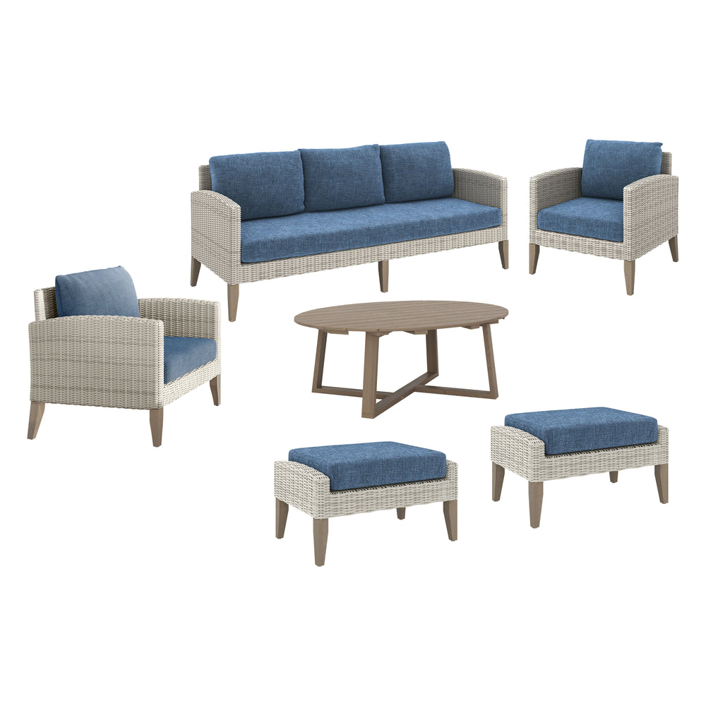 Carezza - 6 Piece Set (Sofa & 2 Chairs & 2 Stools & Coffee Table) - Blue