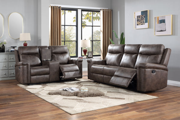The Quade Motion Upholstery 2-Piece Set, featuring a reclining sofa and console loveseat, is designed with both comfort and durability in mind. Built on a sturdy frame of premium hardwood, plywood, and engineered wood, this set offers long-lasting support