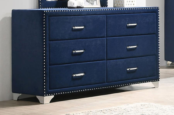  this dresser is a conversation starter. It is equipped with six spacious drawers to store your bedside items. Nail head trim makes a specta