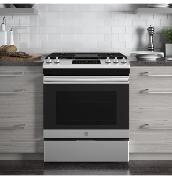 GE® 30" Slide-In Front Control Gas Range