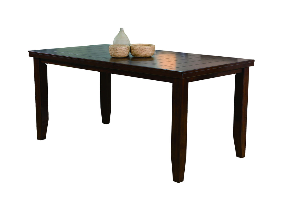 Create a warm and inviting dining space with this beautifully crafted counter-height dining group, designed for both style and functionality. The rich woodgrain finish enhances the sleek, plank-style tabletop, providing a timeless appeal that complements 