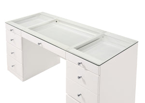  a perfect fusion of functionality and fashion. Its glossy white finish and clean lines are complemented by the sparkle of crystal-like knobs