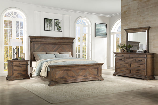 Discover the Mar Vista 4 Piece Bedroom Collection, a testament to timeless design and fine craftsmanship. This set includes a robust panel bed, a spacious 9-drawer dresser complemented by a mirror, and a versatile 2-drawer nightstand. Each piece is meticu