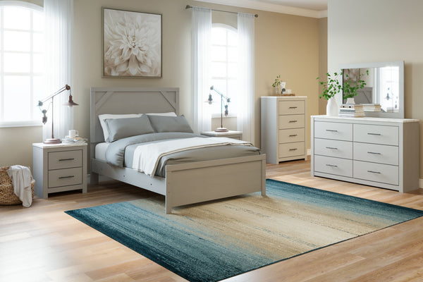 Cottenburg - Gris Claro / Blanco - 6 Piezas - Cómoda, Espejo, Cama Matrimonial con Cabecero y Pie de Cama, 2 Mesitas de Noche