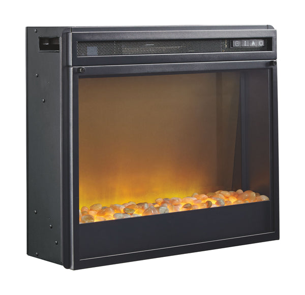 Bellaby - Whitewash - 5 Pc. - Entertainment Center - 63" TV Stand with Fireplace Insert Glass/Stone