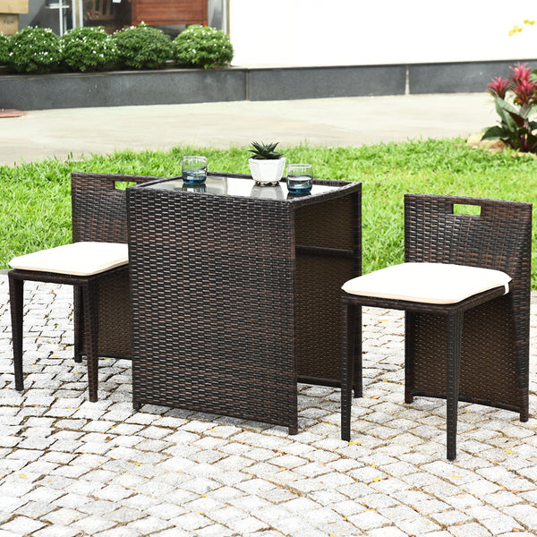 Brand new and high quality<br>The Chairs designed for space-saving (differ from seat size)<br>Strong steel frame and all rattan wicker<br>Ideal for patio  porch  poolside or garden<br>Cushions for comfortable seat<br>Removable cushions are easy to clean<b