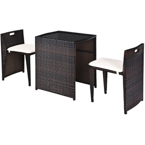 â— Brand new and high quality<br>â— The Chairs designed for space-saving (differ from seat size)<br>â— Strong steel frame and all rattan wicker<br>â— Ideal for patio  porch  poolside or garden<br>â— Cushions for comfortable seat<br>â— Removable cush