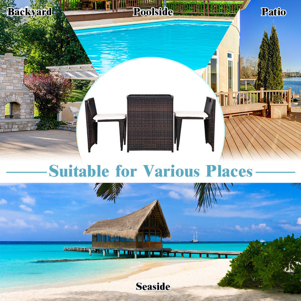 Brand new and high quality<br>The Chairs designed for space-saving (differ from seat size)<br>Strong steel frame and all rattan wicker<br>Ideal for patio  porch  poolside or garden<br>Cushions for comfortable seat<br>Removable cushions are easy to clean<b