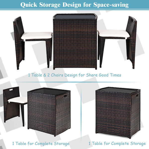 â— Brand new and high quality<br>â— The Chairs designed for space-saving (differ from seat size)<br>â— Strong steel frame and all rattan wicker<br>â— Ideal for patio  porch  poolside or garden<br>â— Cushions for comfortable seat<br>â— Removable cush