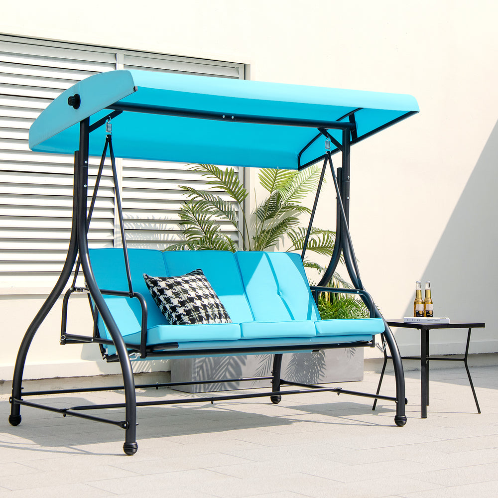 Suitable for all outdoor places such as porch  yard or patio.<br>Double conversion mode for switching between bed and swing.<br>3 Seater Porch Swing allows You and your friends to enjoy relaxing time together.<br>Equipped removable seat cushion with hook 