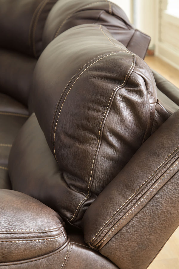 clean-lined and contemporary way with this power reclining sectional in chocolate brown. Rest assured