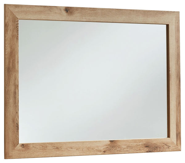 Inspired by natural beauty, refined to perfection. This mirror brings cozy outdoor vibes to your bedroom with its warm and inviting golden rustic finish. Simple and streamlined, this versatile piece can be hung horizontally or vertically.<br><br><b>Additi