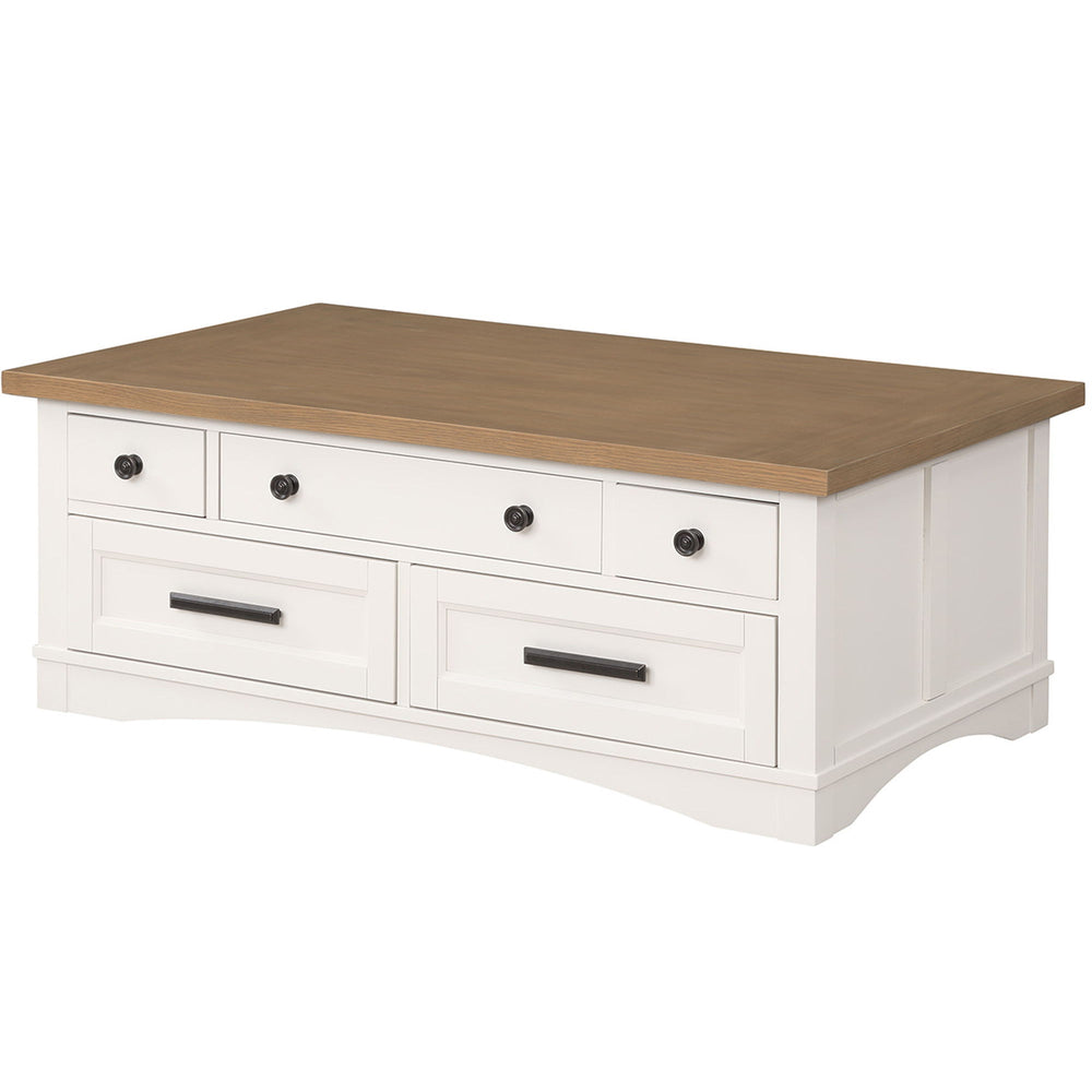 Add style and functionality to your seating area with this innovative Cocktail Table with Lift Top from the Americana Modern Collection. The innovative lift top opens and extends to create a flexible surface for working or eating. Its clean lines and vint