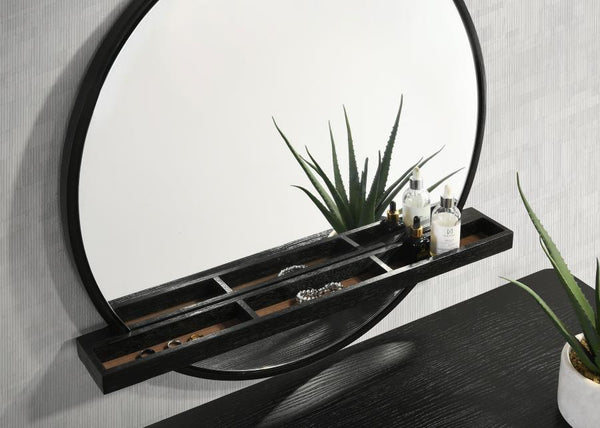 Arini - Round Vanity Wall Mirror With Shelf - Black