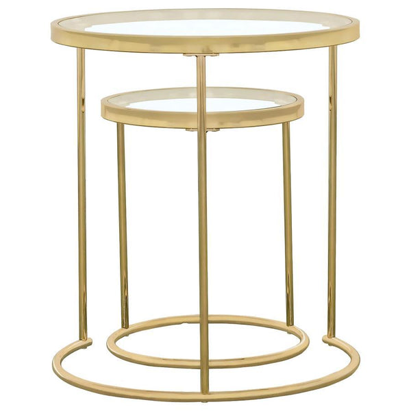 Maylin - 2 Piece Round Glass Top Nesting Table Set - Gold