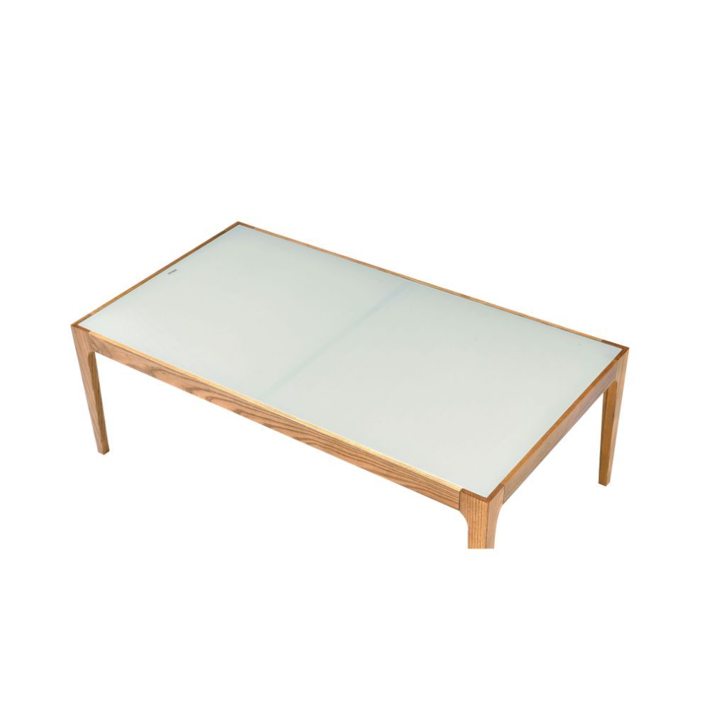 KD, Rectangular Leg Coffee Table â€¢ NO Storage (Open Base) â€¢â€¢ CONSTRUCTION â€¢â€¢ Glass Top: 5mm Frosted Tempered Glass â€¢ Wood Apron & Tapered Leg: Natural Finish, Solid Wood<br/><br/><b>Product Features</b><ul><li>Occasional Table</li><li>Glass To