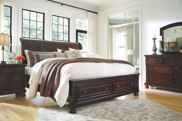 Porter - Rustic Brown - California King Sleigh Bed with 2 Storage Drawers