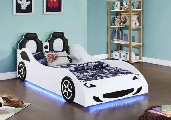 Cama para carro LED doble de madera Cruiser - Blanca