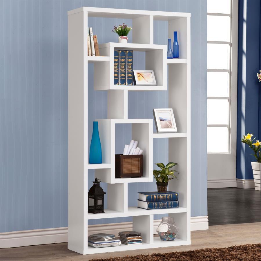 Put your most cherished memories on proud display. This bold bookcase features ten shelves of various sizes to show off your favorite keepsakes. With expert craftsmanship and high-quality materials, it provides safe, sturdy storage. Its cool, contemporary