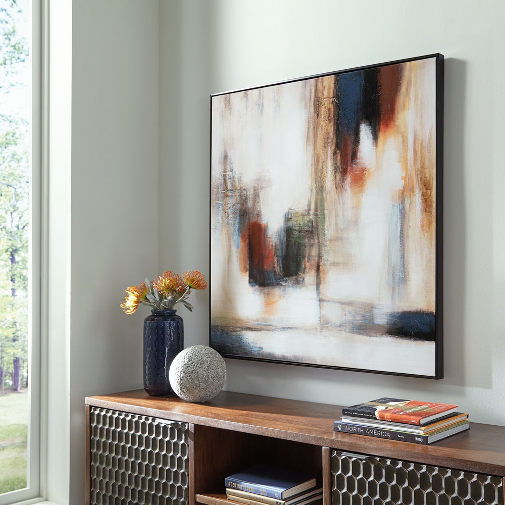 Your contemporary cool aesthetic isnâ€™t complete without this wall art. Taking an abstract approach, it ties together different decorative elements with its varying tones in shades from spice to teal. Reflective of your refined taste, this simply sleek p