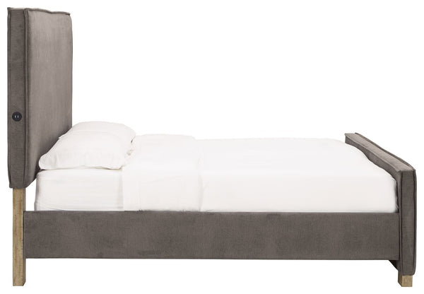 Krystanza - Weathered Gray - Queen Upholstered Panel Bed