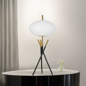  tripod-style base in a striking black and gold finish