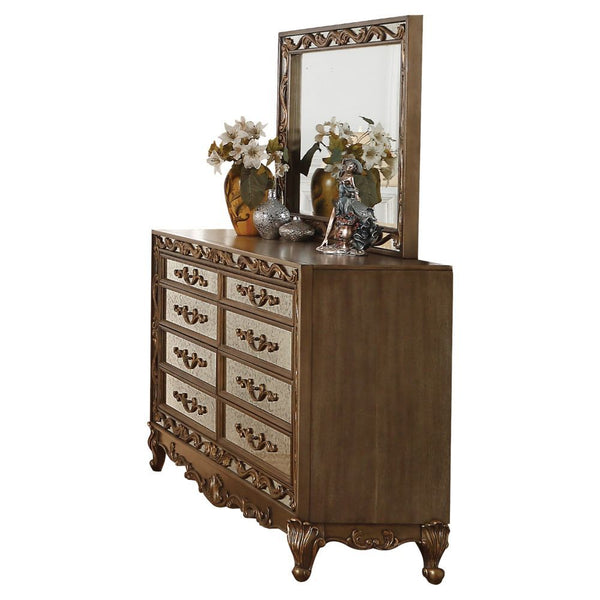 Rectangular Mirror with Beveled Edge (25mm) â€¢â€¢ Vintage Mirror Fronts with Raised Scrolled Floral Inlays, 5mm Antique Mirror<br/><br/><b>Product Features</b><ul><li>Case: 1Pc/1Ctn</li><li>Finish: Antique Gold</li><li>Style: Traditional</li><li>Material