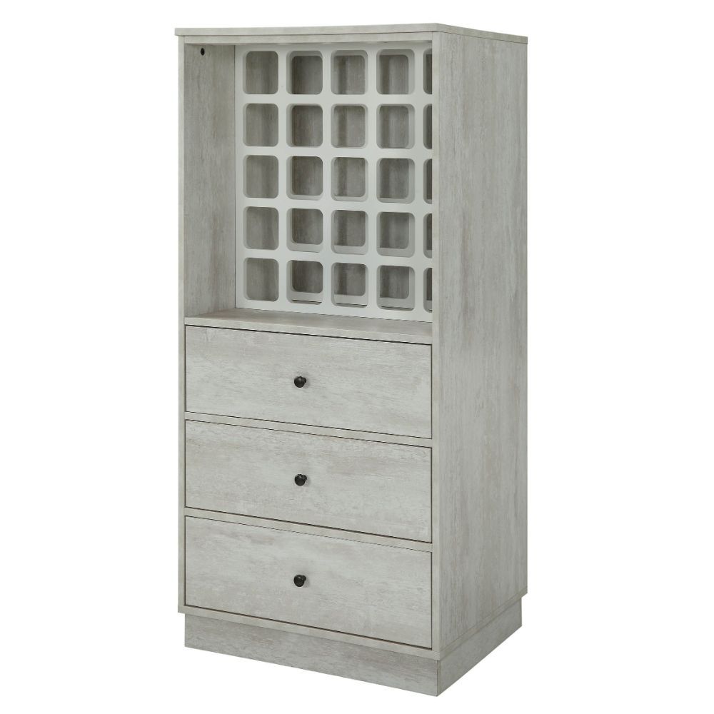 Simple yet versatile, the Wiesta wine cabinet will ensure your home is always well-stocked with your favorite wines. This collection offers two different designs, one with wine storage and three bottom drawers and the other with a wood pull-door on the to