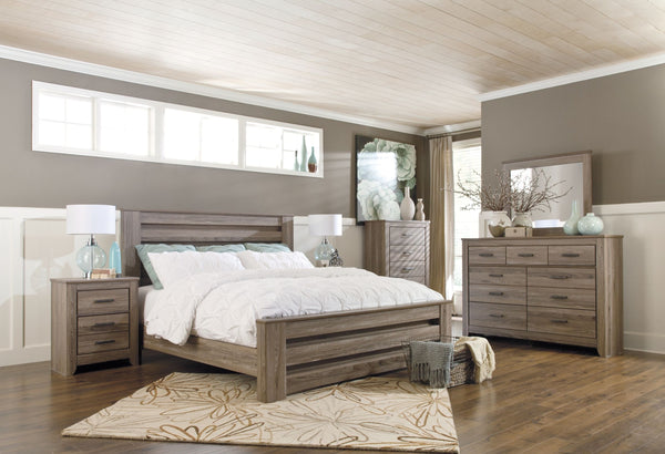 Zelen - Warm Gray - 8 Pc. - Dresser, Mirror, Chest, King Panel Bed, 2 Nightstands