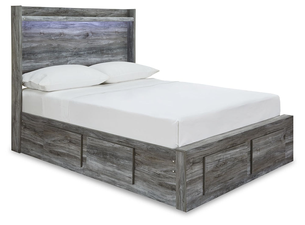 Rest in the casually cool style of this full panel storage bed. Its driftwood and smoky finish and cool LED lighting give this bed an easy-going vibe perfect for setting the scene of a relaxed getaway. Keeping everything neat and tidy, four smooth-gliding