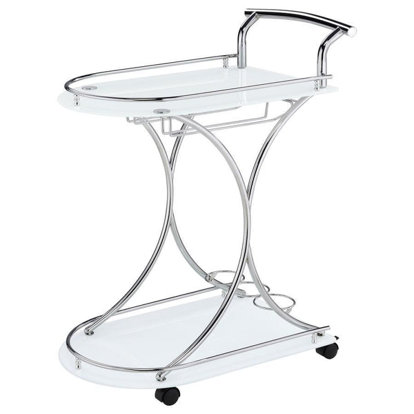 Elfman - 2-Tier Glass Shelf Metal Bar Cart - White And Chrome