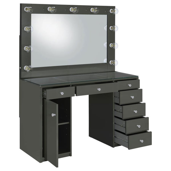 Acena - 7-Drawer Vanity Set With Lighting - Gray High Gloss