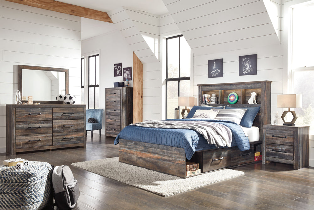 Drystan - Full Bookcase Bed With 4 Storage Drawers - 9 Pc. - Dresser, Mirror, Full Bed, 2 Nightstands - Multi