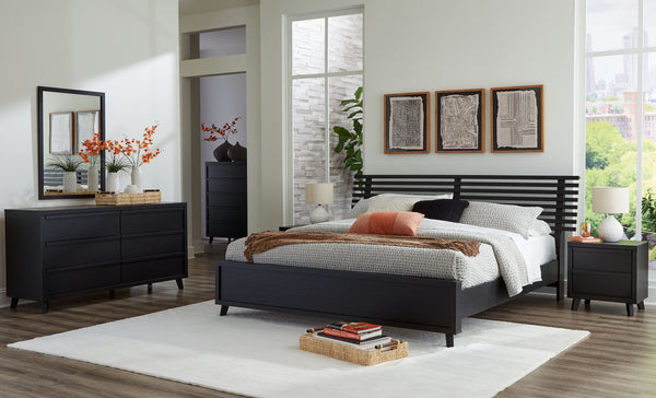 Danziar - 9 Pc. - Dresser, Mirror, Chest, King Slat Panel Bed, 2 Nightstands - Black