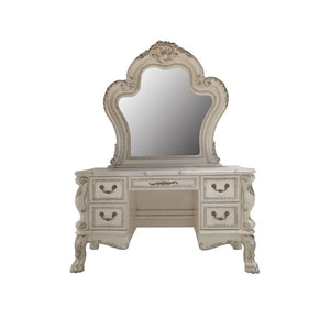  Dresden is donned in an amiable antique white finish with hand-applied burnish over the many layers of stains and finishes that are manually rubbed on