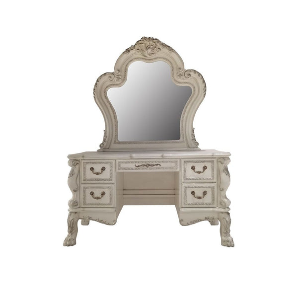  Dresden is donned in an amiable antique white finish with hand-applied burnish over the many layers of stains and finishes that are manually rubbed on