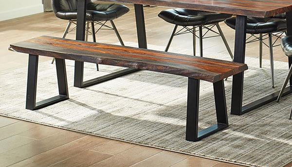  each piece showcases unique natural grain variations for a one-of-a-kind look. The black powder-coated metal base 