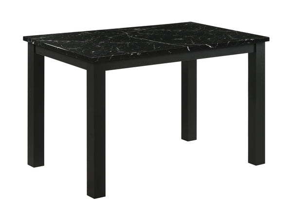 This dining group radiates modern elegance with a sleek, minimalist design that-'s both stylish and practical. The centerpiece is a contemporary table featuring a sophisticated faux-marble top that elevates the aesthetic while providing a durable and easy