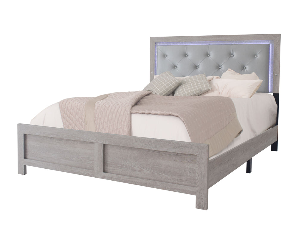 This bedroom collection exudes contemporary charm with its elegant and minimalist design. Each piece is crafted with a woodgrain finish, bringing a warm and inviting ambiance to any modern living space. The sleek lines and sparkling metal handles of the s