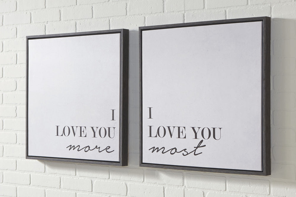 Send an important message with this graphic set of two gallery-wrapped canvases on your walls. Whether this is for your bedroom, your childâ€™s room or the family room, everyone will feel the love you share with this typographical art.<br/><br/><b>Product