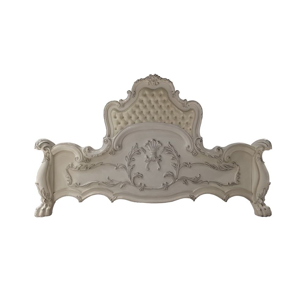 Elegant yet lightheartedly playful, Dresden is donned in an amiable antique white finish with hand-applied burnish over the many layers of stains and finishes that are manually rubbed on, providing depth and character to this classic group. The Rococo sty