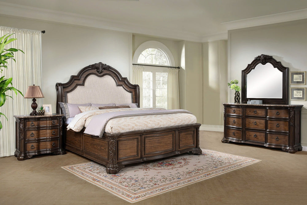 Experience the grandeur of classic elegance with this exquisitely crafted bedroom collection, designed to bring timeless sophistication to your space. The ornate detailing, intricate carvings, and rich wood finish exude a regal charm, while the gracefully