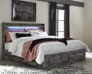 Rest in the beachy style and practicality of this king panel storage bed. Its driftwood and surfer-inspired smoky finish gives this bed a rustic look that-'s perfect for creating an island escape in the room. Four underbed storage drawers and two footboar
