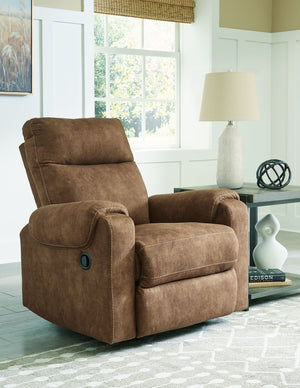  contemporary bustle back and contrast stitching team up for a big win with most any color scheme and room decor. With the pull tab reclining motion